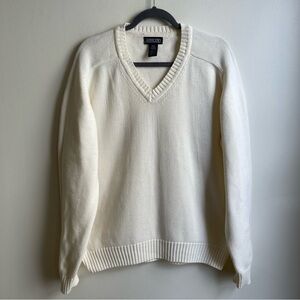 Vintage 90s Lands End Drifter V-Neck Sweater Ivory Mens USA Made Preppy Large